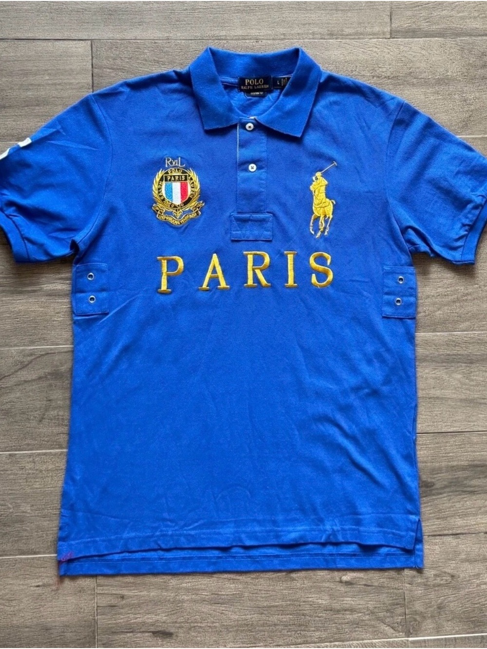 Polo by Ralph Lauren Blue Polo Shirt with Yellow Paris Embroidery #5
